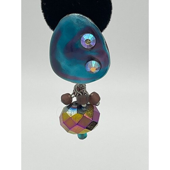 Iridescent Post Back Dangle Earrings Blues Greens Pinks 2" - Picture 3 of 6